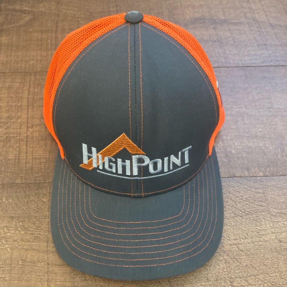 Trucker SnapBack HighPoint Gray and Orange Mesh Hat W/ American Flag Embroidery